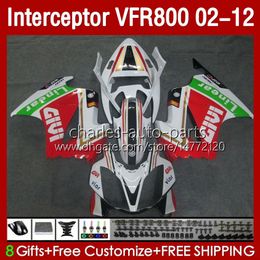 Bodywork For HONDA Interceptor VFR800 VFR 800 RR CC 800RR 02-12 Bodys 129No.111 800CC VFR800RR 02 03 04 05 06 07 VFR-800 White red green 2002 2008 2009 2010 2011 2012 Fairing