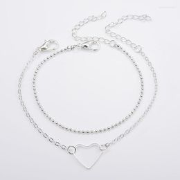 Hollow Out Double Layer Heart-shaped Bead Bracelet Simple Women Gold Silver Color Hand Chain Fashion Girl Jewelry Gift Link