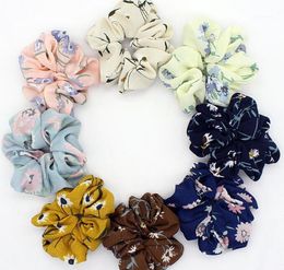 100PC/Lot Fashion Women Floral Print Satin Hair Bands Chiffon Scrunchies Female Girl's Tie Ponytail Holder Accessories