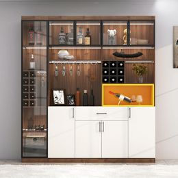 Furniture Living room light luxury glass wine cabinet against the wall Nordic with lamp restaurant tea cabinet display simple storage