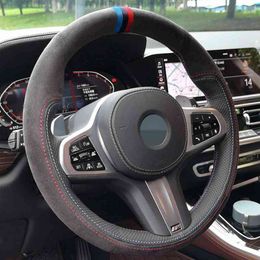 Car Steering Wheel Cover AntiSlip Black Suede For Bmw M Sport G30 G31 G32 G20 G21 G14 G15 g16 X3 G01 X4 G02 X5 G05 J220808