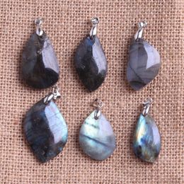 Pendant Necklaces 6pcs High Quality Natural Labradorite Stone Necklace Pendants Chakra Pendulum For DIY Jewelry Making AccessoriesPendant