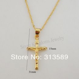 Pendant Necklaces YELLOW GOLD OVERLAY 18" NECKLACE & JESUS CROSS GOD CUTE SHAPEDPendant NecklacesPendant