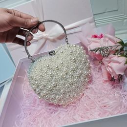 Evening Bags White Pearl Heart Clutch Bag For Wedding Handbags Party Love Elegant Female Purses Shaped Shoulder Designer PurseEvening