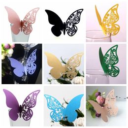 50pcs/Lot Hollow Butterfly Cup Card Decoration Wine Glass Laser Cut Paper Name Place Seats Cards Favor Wedding Party Baby Shower GCF14375