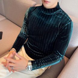 Men's T-Shirts Autumn Slim Stripe Turtleneck T-shirt Men Social Club Outfits 2022 Long Sleeve Casual Mens Tshirt Solid Colour Base Homme