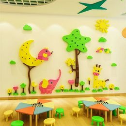 Kindergarten 3d three-dimensional wall sticker cartoon tree animal children's room tutorial class classroom culture wall T200421