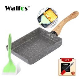 Walfos Frying Pan Tamagoyaki Omelette Black Non-Stick Pan Fry Egg Pan Pancake Kitchen Pot Maker Breakfast Pot Mini Cook 220423