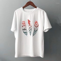Women's T-Shirt Women 2022 Feather Bird Short Sleeve Printing Summer Fashion 100%Cotton Lady Clothes Print Female Tee Top Ladies Graphic