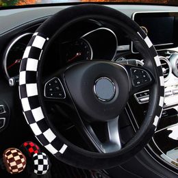 Steering Wheel Covers Car Cover Black White Plaid Plush Car-styling Suitable Auto Steering-Wheel AccessoriesSteering