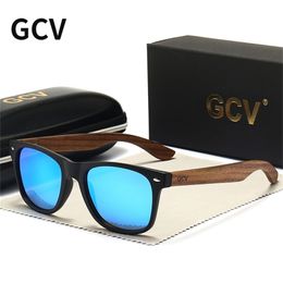 GCV Brand Natural Wooden Sunglasses Men Polarised Fashion Sun Glasses Original Wood De Sol Masculino TR90 Frames 220514