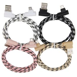 90 Degree Nylon Type C USB Cable Fast Charger Cords Braided Micro Data Sync Charge Cables For Smartphone Android Phones