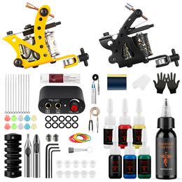 Tattoo Kit Machines Gun Set Power Supply Grips Needle Body Art Design Permanent Makeup DIY Tool From RU 220728