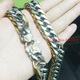 Chains Fashion 13/16mm Mens Curb Cuban Necklace Silver Gold Colour Stainless Steel Chain Promotion Wholesale JewelryChains