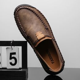 High quality Men Casual Shoes Loafers Men Shoes Quality Split Leather Shoes Men Flats Moccasins Big Size