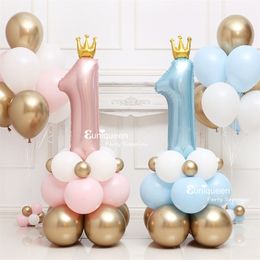 Baby Boy Girl Ins Pastel Pink Digital 1 Balloon Column 1st First One Year Birthday Party Decoration 220527