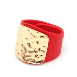 Bangle Red Leather Wide Jewellery Punk Style Classic Wrist Bracelet Black Couple Holiday Gift PartyBangle