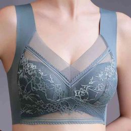 New Seamless Underwear Women Gather No Steel Ring Anti-Sagging Large Size Sexy Lace Bra Sports Shockproof Vest Thin Fixed Bra L220727