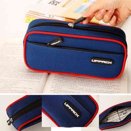 Learning Toys Pencil Case Big School Pencil Cases For Office Korean Double Layer Stationery Solid Colour Pen Case Trousse Scolaire Pencil Bags T220829