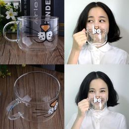 glass cat mug UK - Mugs Cat Kitty Face Borosilicate Glass Coffee Cup Transparent Clear Water Mug 550MLMugs
