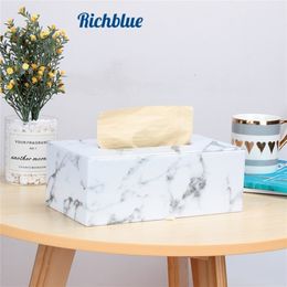 Arrival Marble Grain PU Leather Tissue Boxes Elegant Royal Car Home Napkin Towel Tissue Holder S L Size Dispenser Case 210326