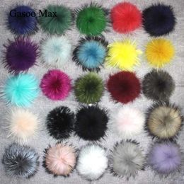no knit scarf UK - Scarves DIY 13cm 15cm Real Raccoon Fur Pompom For Knitted Scarf Autumn Winter Genuine Pom Hats Scarves&Wraps