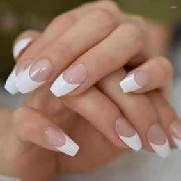 french manicured nails UK - False Nails Short Medium Ballerina Fake French Tips Press On Nude White Faux Ongles Natural Artificial Manicure 24pcsFalse