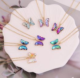 Многоцветная градиентная бабочка подвесная ожерелье из нержавеющей стали ювелирные украшения хрустальный шарм ожерелья бабочки для женщин