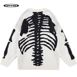 Punk Skeleton Knitted Oversized Sweaters Men Streetwear Fashion Loose Pullovers Autumn Winter Unisex Long Sleeve Cotton Tops 220817