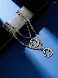 Stillgirl 2Pcs Punk Star Moon Necklace For Women Metal Neutral Trendy Kpop Pendant Choker 2022 Teen Collar Gift Fashion Jewellery Chains
