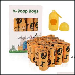 Dog Travel Outdoors Supplies Pet Home Garden 16 Roll/Set Degradable Poop Bag With 1 Dispenser Outdoor Puppy Cat Garbage Bags Rrf14177 Drop