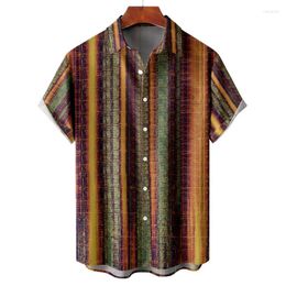 Men's Casual Shirts Striped Printing Mens Summer Hawaiian Short Sleeve Button Down Beach Boy V-neck Shirt For Man Tops ShirtMen's