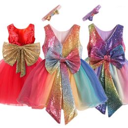 formals gowns UK - Girl's Dresses Princess Dress Baby Kids Girls Sequined Rainbow Bowknot Tutu Formal Party Bridesmaid Gown Toddler Birthday Christening Costum