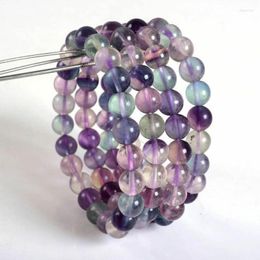 Beaded Strands Fashion 8mm Multi-color Fluorite Round Gemstone Beads Elastic Bracelet 7.5'' Fawn22