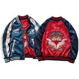 Men's Jackets Spring And Autumn Jacket Harajuku Style Embroidered Retro Thin Coat Double-Sided Baseball Uniform Men