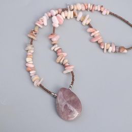 Pendant Necklaces Lovely Natural Jaspe-r Short Necklace Fashion Women Pink Stone Seedbeads Chain Nekclace BijouxPendant