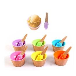 Six Colours / Set of Ice Cream Bowls with A Spoon Is Gift for Children Who Love Dessert Cup 220408