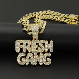 Pendant Necklaces Hip Hop Crystal Fresh Gang Necklace With Iced Out Bling 13mm Width Miami Cuban Chain For Men Fashion Charm Icy JewelryPend