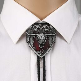 Bow Ties Amrican Red Long Horn Bull Head Bolo Tie For Woman Women Handmade Western Art Alloy Necktie Silvr Star PentagramBow BowBow