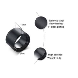 Cluster Rings Men 15mm Extra Wide Tube Ring In Black Stainless Steel Chunky Band Male Jewellery Mens Accessories297Z
