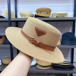 Luxury p Letter Flat Top Straw Hat for Women Men Travel Beach Shade Tide Hats Fashion Caps