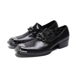 Business Style Men Black Genuine Leather Shoes Plus Size Metal Square Toe Mens Brogue Shoes Mens Party Shoes