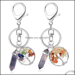 Arts And Crafts Natural Stone Tree Of Life Key Rings Fluorite Hexagonal Prism Keychains Healing Rose Crystal Car Decor Keyh Sports2010 Dhsyt