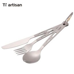 Flatware Sets Tiartisan Kitchen Accessories Pure Titanium Cutlery Set Spoon Fork Knife Home Ultralight Dinner SetFlatware