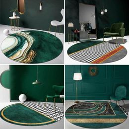 Carpets Modern Rug Nordic Home Area Simple Abstract Green Gold Round Living Room Bedroom Bathroom Non-Slip Floor MatCarpets