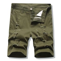 Army Green Jeans Denim Shorts Men Solid Ripped Summer Designer Men's Big Size short Pants Trousers 28-38