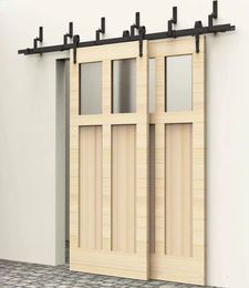 5-6.6ft bypass wood sliding barn door hardware Arrow Style Black track set kit