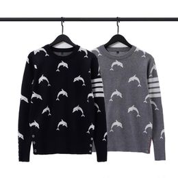 Wholesale men's sweater shark pattern four bars trendy brand Slim fit knitting crew neck keep warm long sleeves animal picture M-3XL