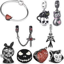 925 Sterling Silver Dangle Charm Round Charm Pandora Jack Skull Luminous Cat Heart Bead Fit Pandora Charms Bracelet DIY Jewelry Accessories