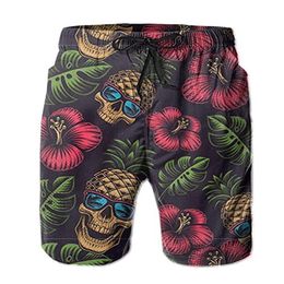 Men's Shorts Pineapple Skull Swim Trunks Mens Funny Quick Dry 3D Printed Swimming Pants Elastic Waist Beach Board ShortsMen's